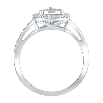 Certified Womens 1/2 CT. T.W. Natural White Diamond 14K White Gold Pear Halo Cocktail Ring