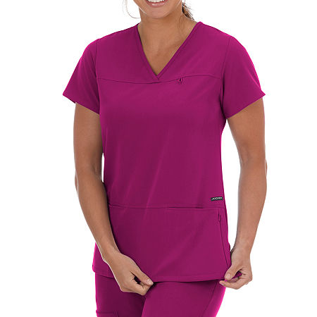 Jockey 2299 Womens V Neck Stretch Fabric Short Sleeve Scrub Top, Small, Red