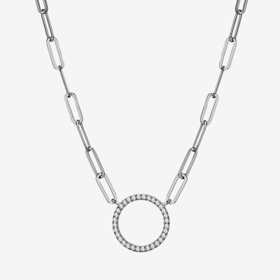 Paris 1901 By Charles Garnier Womens White Cubic Zirconia Sterling Silver Circle Pendant Necklace