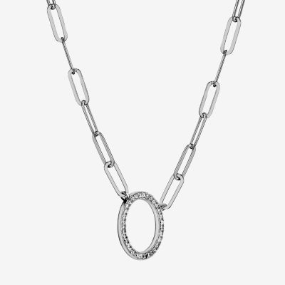 Paris 1901 By Charles Garnier Womens White Cubic Zirconia Sterling Silver Circle Pendant Necklace