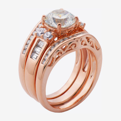 DiamonArt® Womens White Cubic Zirconia 14K Rose Gold Over Silver Bridal Set