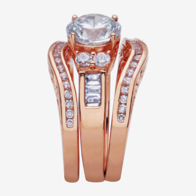 DiamonArt® Womens White Cubic Zirconia 14K Rose Gold Over Silver Bridal Set