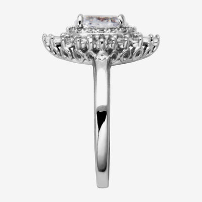 DiamonArt® Womens White Cubic Zirconia Sterling Silver Cocktail Ring