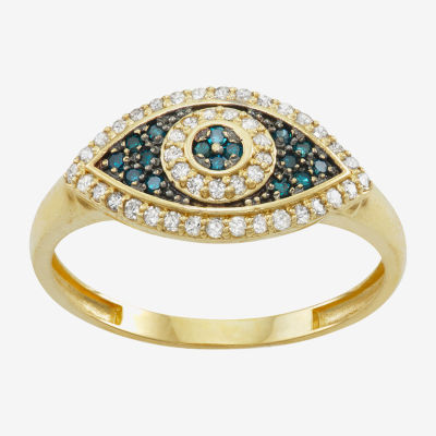 1/3 CT.T.W. Color-Enhanced Blue and Natural White Diamond Evil Eye Fashion Ring 10K Gold