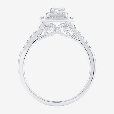 Womens 1/2 CT. T.W. Natural White Diamond 14K Gold Cushion Side Stone Halo Engagement Ring