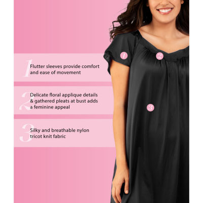 Exquisite Form 30109 Women's Nylon Tricot Flutter Sleeve Short Knee Length Nightgown