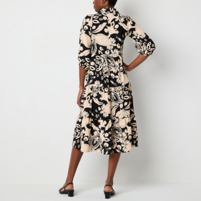 52seven Womens 3/4 Sleeve Floral Midi Shift Dress