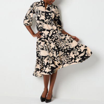 52seven Womens 3/4 Sleeve Floral Midi Shift Dress