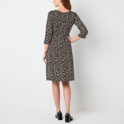 Studio 1 Womens 3/4 Sleeve Dots Fit + Flare Dress