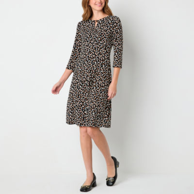 Studio 1 Womens 3/4 Sleeve Dots Fit + Flare Dress