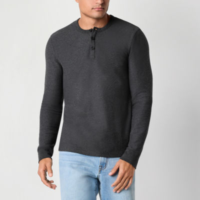 mutual weave Waffle Mens Long Sleeve Easy-on + Easy-off Adaptive Regular Fit Henley Shirt