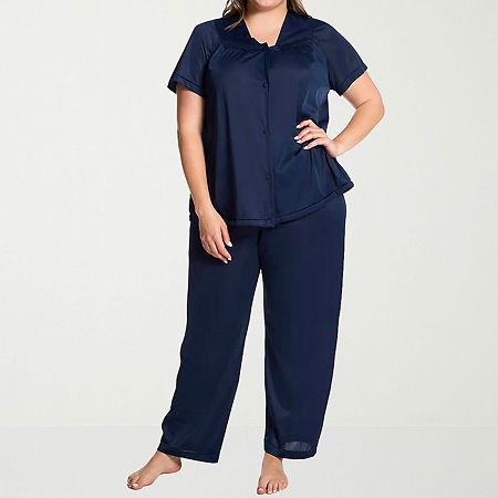 Exquisite Form Womens V-Neck Short Sleeve 2-pc. Plus Pajama Sets, 1x, Blue