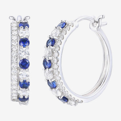 Lab Created Blue Sapphire Sterling Silver 20mm Hoop Earrings