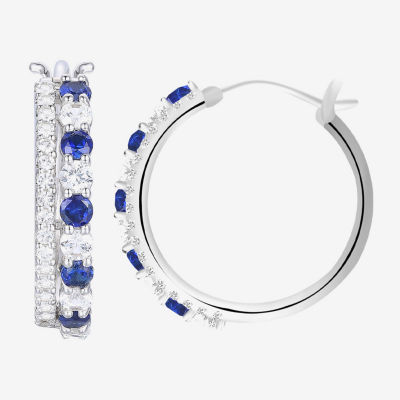 Lab Created Blue Sapphire Sterling Silver 20mm Hoop Earrings