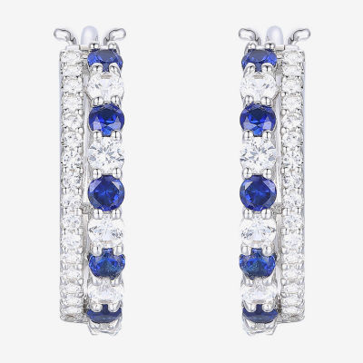 Lab Created Blue Sapphire Sterling Silver 20mm Hoop Earrings