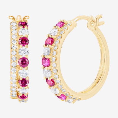 Lab Created Red Ruby 14K Gold Over Silver 20mm Hoop Earrings