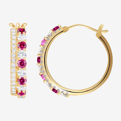 Lab Created Red Ruby 14K Gold Over Silver 20mm Hoop Earrings