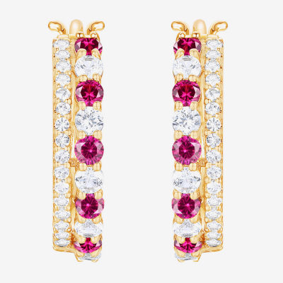 Lab Created Red Ruby 14K Gold Over Silver 20mm Hoop Earrings