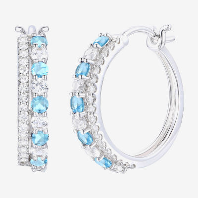 Genuine Blue Topaz Sterling Silver 20mm Hoop Earrings