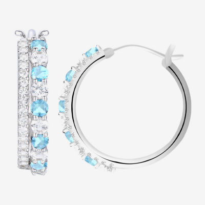 Genuine Blue Topaz Sterling Silver 20mm Hoop Earrings