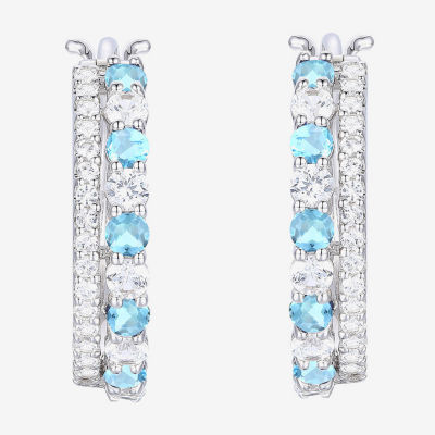 Genuine Blue Topaz Sterling Silver 20mm Hoop Earrings