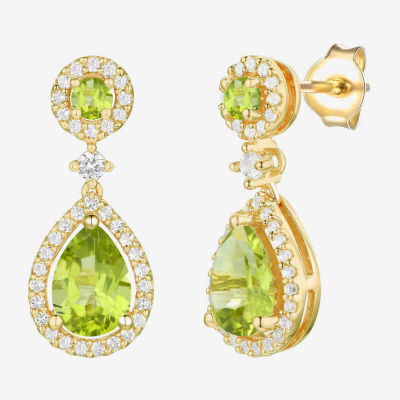 Genuine Green Peridot 14K Gold Over Silver Drop Earrings