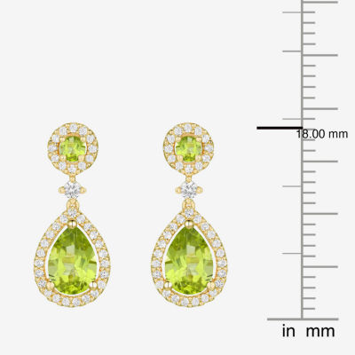 Genuine Green Peridot 14K Gold Over Silver Drop Earrings