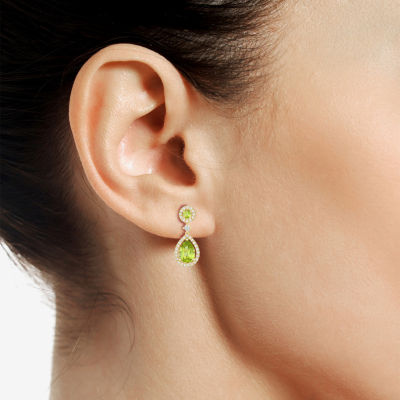 Genuine Green Peridot 14K Gold Over Silver Drop Earrings