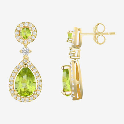 Genuine Green Peridot 14K Gold Over Silver Drop Earrings