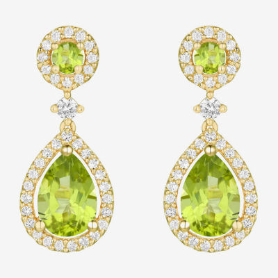 Genuine Green Peridot 14K Gold Over Silver Drop Earrings