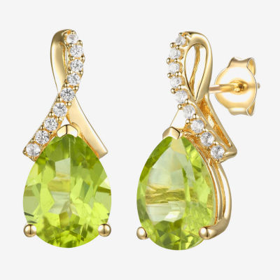 Genuine Green Peridot 14K Gold Over Silver 14mm Stud Earrings