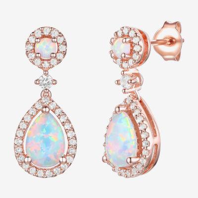 Lab Created White Opal 14K Rose Gold Over Silver Drop Earrings