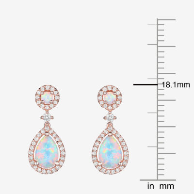 Lab Created White Opal 14K Rose Gold Over Silver Drop Earrings