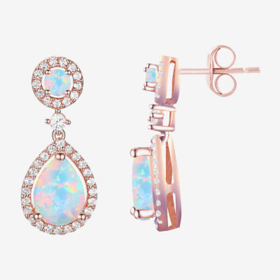 Lab Created White Opal 14K Rose Gold Over Silver Drop Earrings