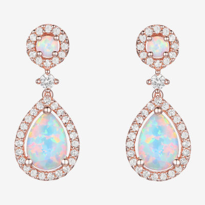 Lab Created White Opal 14K Rose Gold Over Silver Drop Earrings