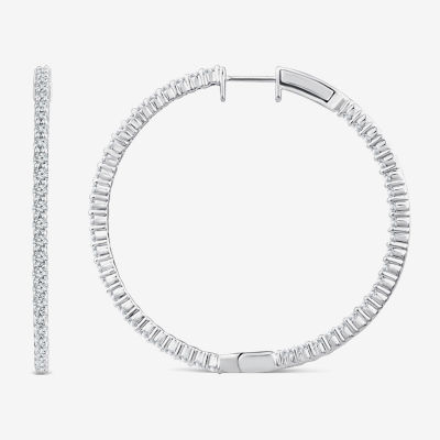 (G-H / Si2) 3 CT. T.W. Lab Grown White Diamond 14K White Gold 2.1mm Hoop Earrings