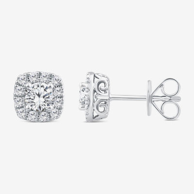 (G-H / Si2) 1 CT. T.W. Lab Grown White Diamond 10K White Gold 7.5mm Cushion Stud Earrings