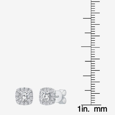 (G-H / Si2) 1 CT. T.W. Lab Grown White Diamond 10K White Gold 7.5mm Cushion Stud Earrings