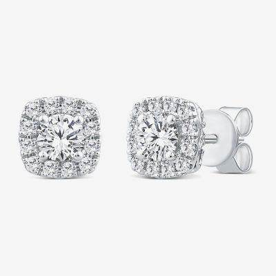 (G-H / Si2) 1 CT. T.W. Lab Grown White Diamond 10K White Gold 7.5mm Cushion Stud Earrings