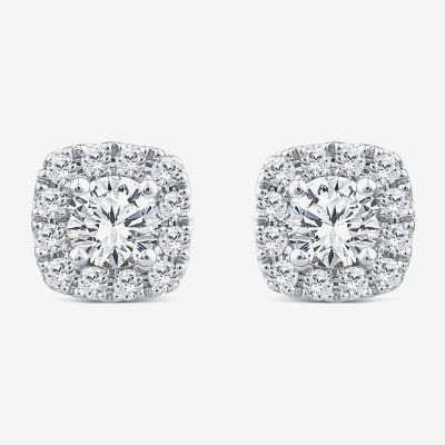 (G-H / Si2) 1 CT. T.W. Lab Grown White Diamond 10K White Gold 7.5mm Cushion Stud Earrings