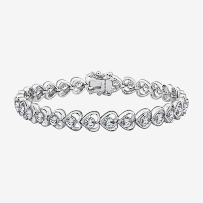 Diamonart White Cubic Zirconia Sterling Silver Heart 7.25 Inch Tennis Bracelet