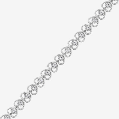 Diamonart White Cubic Zirconia Sterling Silver Heart 7.25 Inch Tennis Bracelet