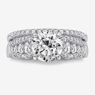 Diamonart Womens Cubic Zirconia Sterling Silver Side Stone Bridal Set