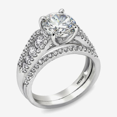 Diamonart Womens Cubic Zirconia Sterling Silver Side Stone Bridal Set