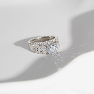 Diamonart Womens Cubic Zirconia Sterling Silver Side Stone Bridal Set