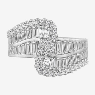 Diamonart Womens White Cubic Zirconia Sterling Silver Side Stone Cocktail Ring