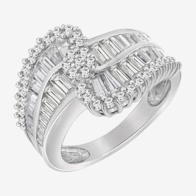 Diamonart Womens White Cubic Zirconia Sterling Silver Side Stone Cocktail Ring