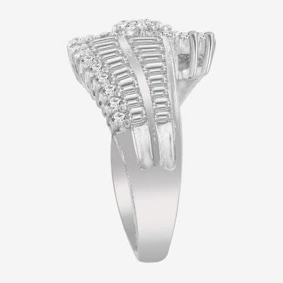 Diamonart Womens White Cubic Zirconia Sterling Silver Side Stone Cocktail Ring