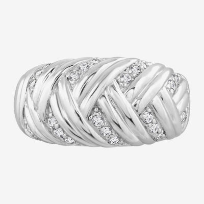 Diamonart Womens White Cubic Zirconia Sterling Silver Side Stone Cocktail Ring