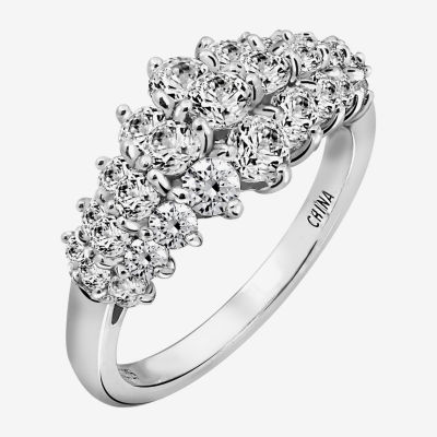 Diamonart Womens White Cubic Zirconia Sterling Silver Cluster Cocktail Ring